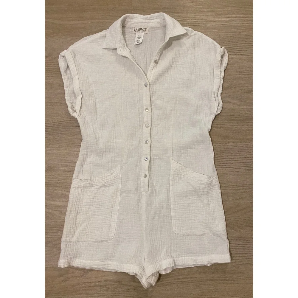 L*Space Mika Romper S White Gauze Cotton Cover Up Beach Vacation Resort